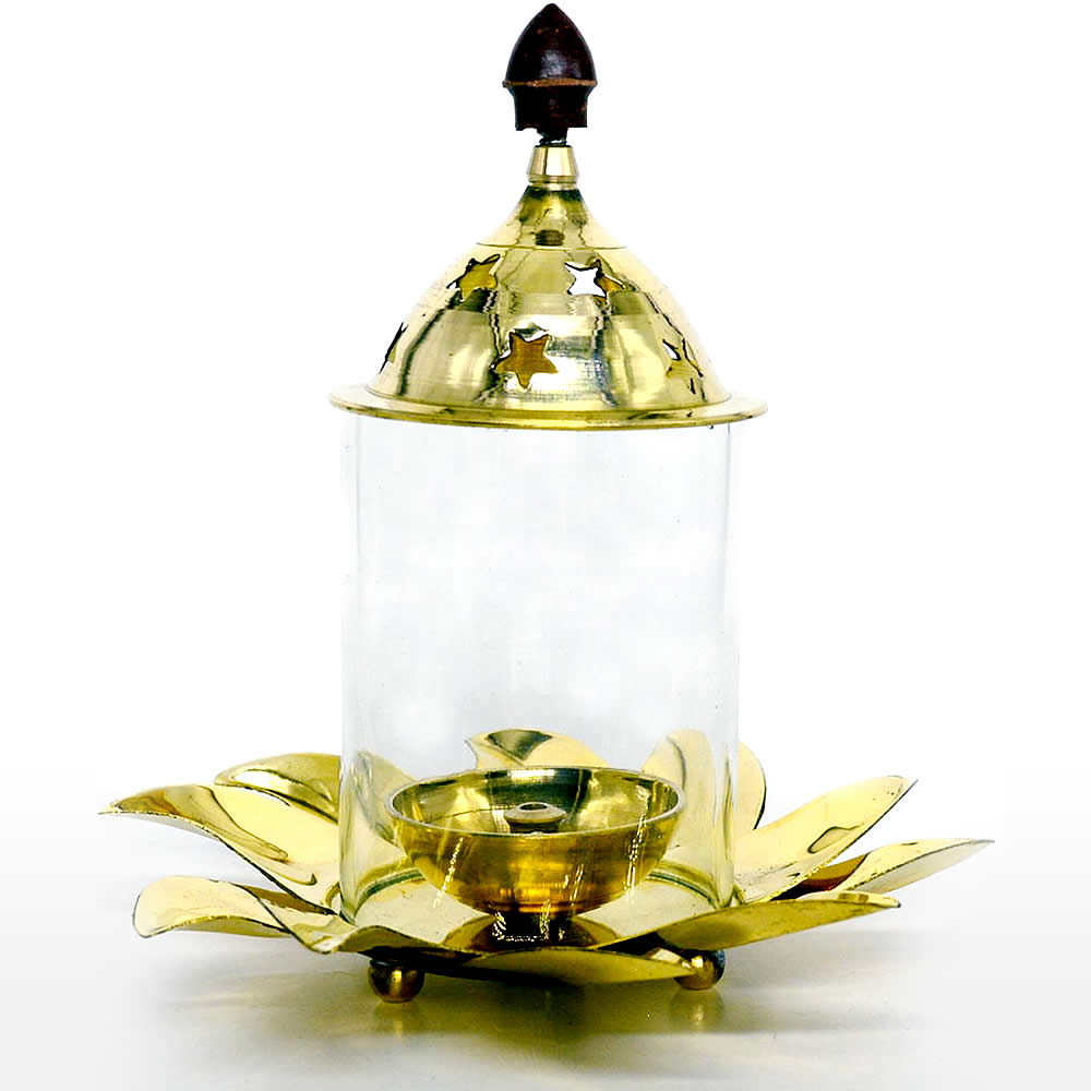 Brass Akhanda Diya With Glass (1 Pc) Brass Akhanda Diya With Glass (1 Pc)